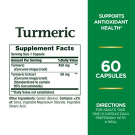 Nature's Bounty Turmeric Capsules, Antioxident Health, 450 Mg, 60 Ct
