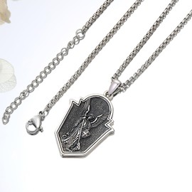 CRWENG Archangel Saint Michael Necklace for Women Men 925 Sterling Silver Saint Michael Pendant Amulet Necklace Archangel Miracle Medal Necklace Protect Us Religious Jewellery Gift