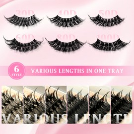 Jsio Cluster Lashes Kit with Glue, 456PCS Individual Eyelashes 30D-100D Mixed 10-16mm, D Curl Wispy Natural Fluffy Volume Lash Clusters, DIY Lash Extensions for Beginners