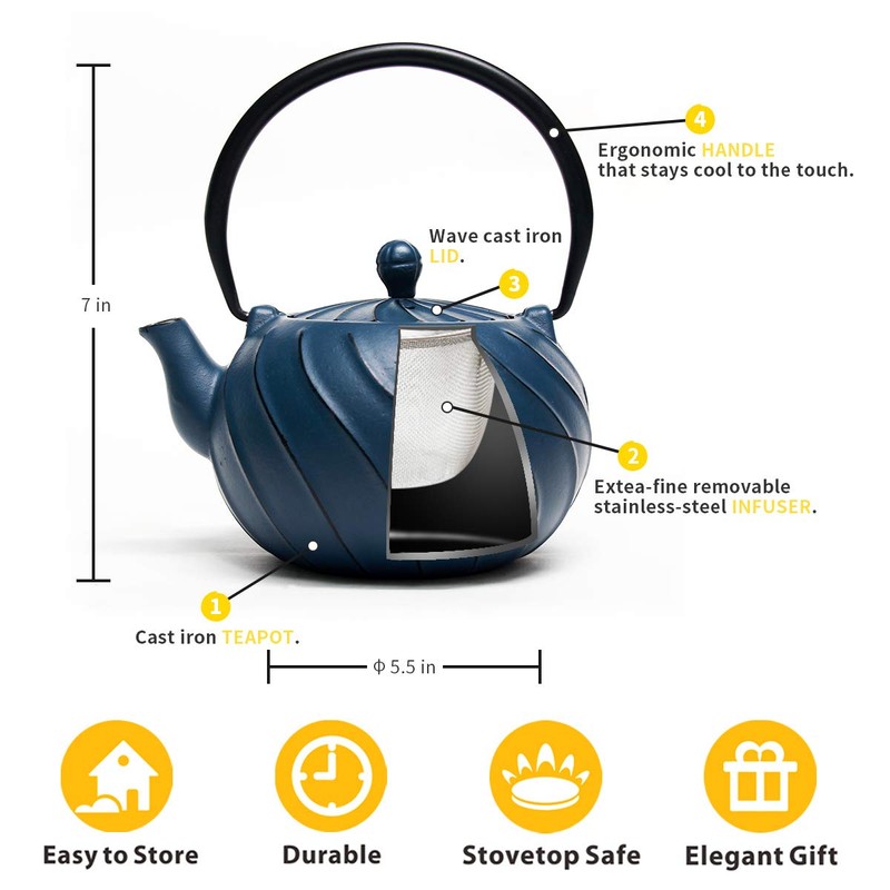 Tea Kettle, TOPTIER Japanese Cast Iron Teapot with Stainless Steel