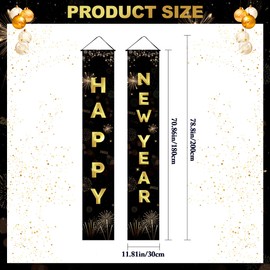 HOMDAILY Happy New Years Decorations 2025 - Black and Gold New Years Eve Party Supplies New Years Banner 2025 Party Decor for Adults Kids