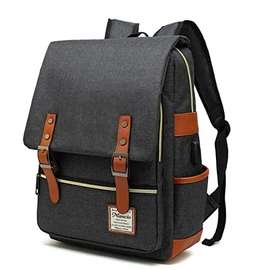 MANCIO Slim Laptop Backpack with USB Charging Port,Vintage Tear Resistant Business Bag for Travel, College, School, Casual Daypacks for Men,Women, Fits up to 15.6Inch Macbook in Black