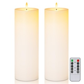 5plots 4" x 12" Waterproof Outdoor Flameless Candles Battery Operated LED Large Pillar Candles with Remote and Timer for Indoor Outdoor Lanterns, Long Lasting, White, Set of 2