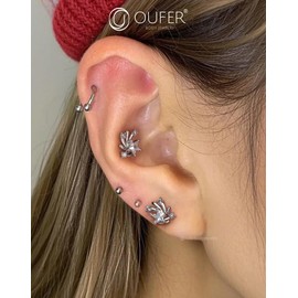 OUFER 16G Star Helix Earring Internally Threaded Tragus Stud Stainless Steel 316L Conch Piercing Helix Stud Clear CZ Flat Back Earring 6 mm Cartilage Earring For Women