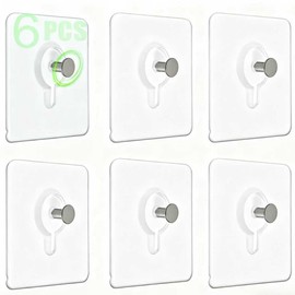 IOMDRWU Picture Hanging Hooks,6 PCS Heavy Duty Up-Grade Wall Hangers Without Nails,Wall Picture Hangers, Transparent Waterproof Adhesive Picture Hanger,Frame Hanger Sticky Hooks for Bathroom,Kitchen
