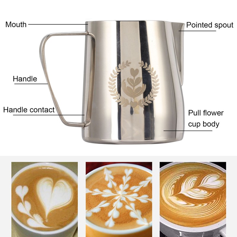 Frothing Pitcher 304 Stainless Steel Pull Flower Cup Coffee Milk