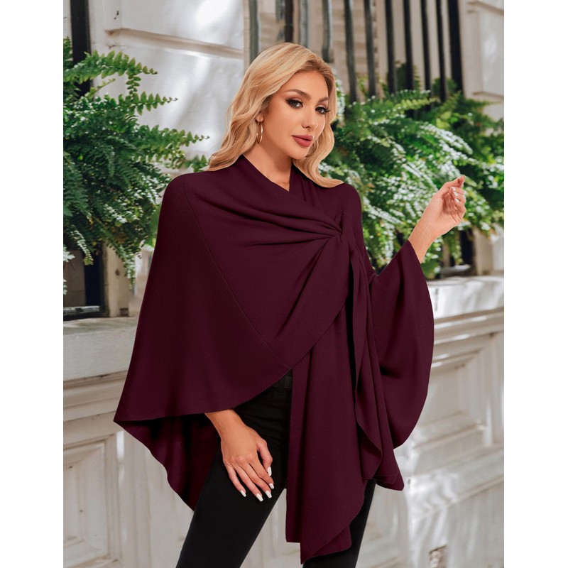 PULI Womens Elegant Cross Front Shawl Wraps Knitted Ponchos Cape