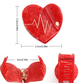 Red Heart Claw Clips,Small Heart Shape Hair Clips Heart Hair Claw Clips Heart Shape Hair Jaw Clips,Acetate Hair Clips for Women 1PC