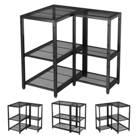 3-Tier Short L Shaped Metal Storage Rack with Height Adjustable Shelf