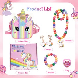Unicorn Toy for Little Girls，Grils Gifts Sets Unicorn Bags with Jewelry Set Make Up Accessories，Toddler Girls Pink Princess Toys for Birthday Party for Girls Age 2 3 4 5 6 Years Old