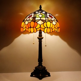 AVIVADIRECT Tiffany Lamp Orange Flower Style Stained Glass Table Lamp Desk Reading Light 12X12X21 Inches with Resin Base Decor Bedroom Living Room