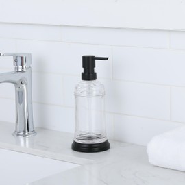 Indecor Home Clear Glass Soap Pump Dispenser with Metal Base, Refillable Soap Dispenser for Bathroom, Kitchen, and Countertop, Durable Modern Design, Matte Black