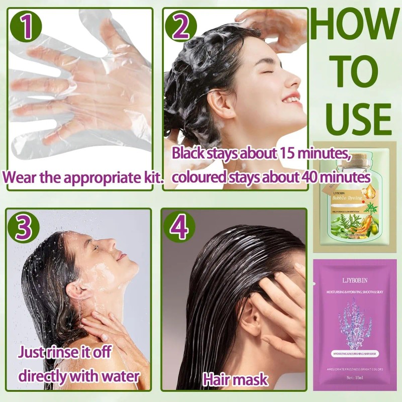 Kit De Tinte Para Cabello Negro Bubble Plant, 10 Unidades,