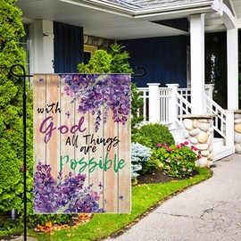 PIPISASA Religious Garden Flag With God All Things Are Possible Garden Flag Inspirational Christian Yard Flag Spring Summer Outdoor Faith Home Yard Decor Fall Lavender Outside Flag 12.5 x 18 Inch