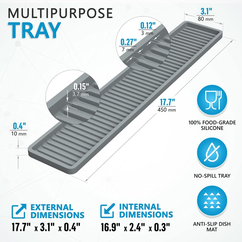 ZAPPOWARE Kitchen Sink Narrow Silicone Holder Tray 18"x3.1", Vanity &
