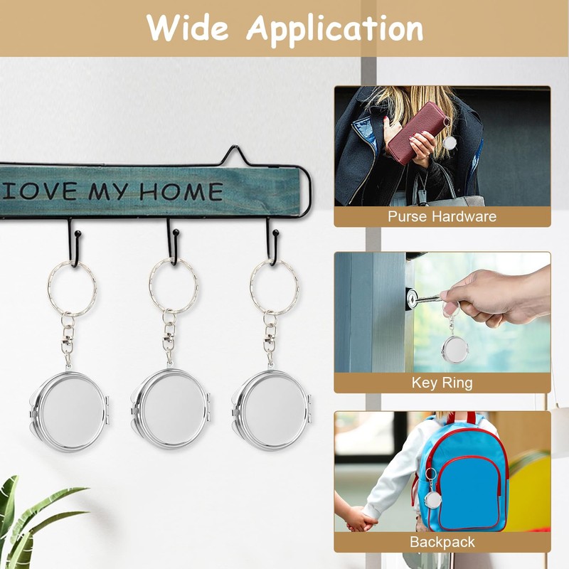 6 Pcs Round Mirror Keychain Compact Mirror Double Sided Folding
