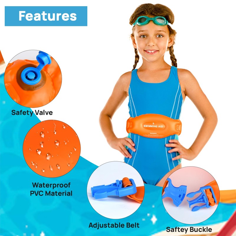 3 Pack Inflatable Swim Belts, Portable Pool Float for Kids