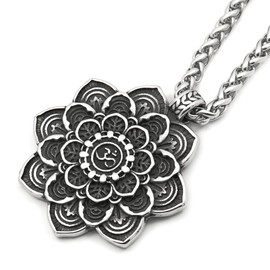 GUNGNEER Mandala Ohm Necklace Lotus Flower Jewelry Men Women Stainless Steel Charm Hindu Chain Metitation Symbol