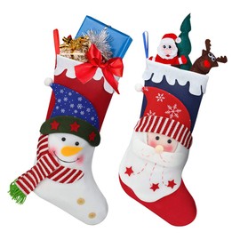 Oladwolf Christmas Stockings 15'' set of 2 Christmas Santa/Snowman Stockings Gift & Candy Pouch Bag for Child and Home Decrations