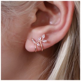 Andelaisi Boho Crystal Leaf Cuff Stud Earrings Vintage Leaf Clip Earrings Gold CZ Leaf Ear Wrap Stud Earrings No Piercing Earrings Jewelry for Women