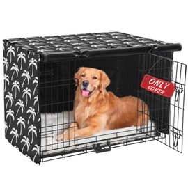 Dog Crate Cover - Double Door Waterproof Pet Kennel Cover, Durable 600D Polyester Protective Cage Cover for 24/30/36/42/48 Inch Dog Crate - Blackprint