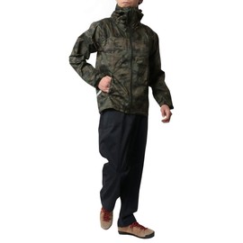Doqment Men's Rain Wear, Top and Bottom Set, Sizes S-4L, Water Pressure Resistance: 32.8 ft. (10,000 mm), Waterproof, Breathable, Stretch, Pattern 6 (khaki camouflage), L