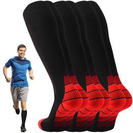 3 Pares Medias de Compresión Hombre y Mujer, Calcetines de Compresión Unisex de 20 a 30 Mmhg Alivia Dolor de Pies y Pantorrillas, Aptos para Deportes, Ejercicio y Carreras(Rojo Chico)