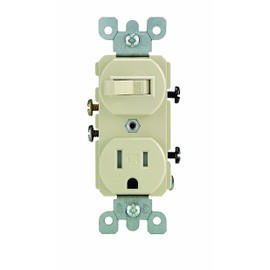 Leviton T5225-I Combination, 15 Amp, 120 Volt AC Toggle Switch, and 15 Amp, 125 Volt 5-15R Tamper Resistant Receptacle, Grounding, Ivory