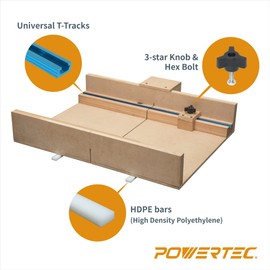 POWERTEC Table Saw Sled Kit w/ 12” T Track, 19” HDPE Miter Bar, Knob, Bolt & Screws Set for DIY Tablesaw Crosscut Sled, Fits 3/4" x 3/8" Miter Slot on Table Saws Wood Working & Accessories (71673)