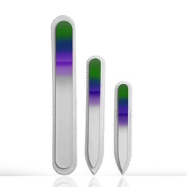 Crystal Glass Nail Files Manicure Set,3PCS Nail File Manicure Pedicure Salon Nail File Glass for Women,Gradient Rainbow Color for Natural Nail Fingernail File- Small,Medium Pedicure File Green Purple