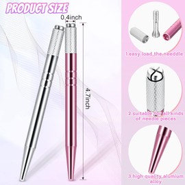 Microblading - 10 bolígrafos manuales para cejas, microcuchillas, de aluminio, herramientas manuales de microcuchilla, soporte para microcuchillas para suministros de maquillaje, salones, 2 colores (plateado, rosa)