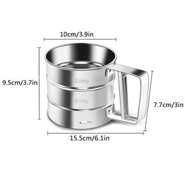 Flour Sifter Stainless Steel Flour Sifter Cup Flour Sifter Flour Sifter Semi-Automatic Hand Held Fine Mesh Baking Sieve Cup with Handle Flour Sifter Sugar Sifter Cookware Utility Tool (Silver)