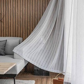 Home Brilliant Striped Sheer Curtains White Voile Window Treatment Living Room Bedroom Curtains, 2 Panels, 54" x 84 inch Length
