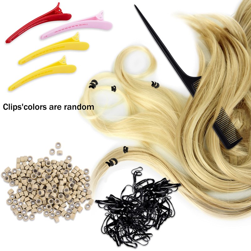 Duufin Hair Extensions Tools Kit 500 Pcs Blonde Micro Ring