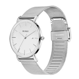 BUREI Men's Wrist Watches,Minimalist Analog Quartz Watches for Men with Mesh Band,Gifts for Men