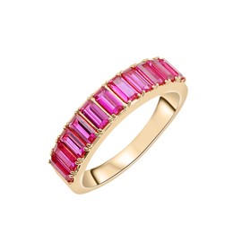 Timeless Love Ruby Colored Nano Baguette Ring for Women, 14K Gold Vermeil Ring, Modern Stackable Fine Jewelry