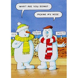 Humorous Open Christmas Card (PL-X438) - Snowman, Picking My Nose - Male/Female Christmas Card From the Santa & Co Range by Paperlink