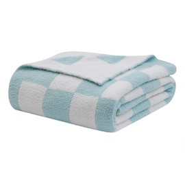 bearberry Fuzzy Checkerboard Grid Throw Blanket Soft Cozy Warm Microfiber All Season Blanket Decor for Couch Sofa Bed Travel Home (Baby Blue, 50''x60'')