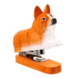 VILLCASE Mini Cute Stapler, Wood Stapler Corgi Office Dog Staplers, Desktop Stapler Wood Desk Stapler Office Stapler for Party Favors Office and School Use