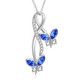 AOBOCO Sterling Silver Infinity Butterfly Necklace, Butterfly Pendant Made with Simulated Sapphire Birthstone Crystal from Austria, Birthday Anniversary Jewelry Gifts for Women(Blue)