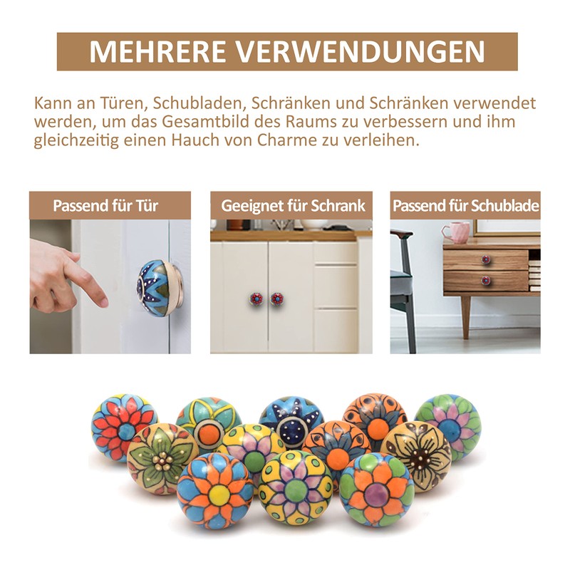 The Boho Street Premium Quality Ceramic Door Handles, Assorted Ceramic