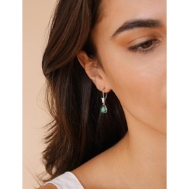 Starchenie Dangle Drop Earrings for Women 925 Sterling Silver Pear Cut Birthstone Leverback Earrings Created Emerald Jewelry