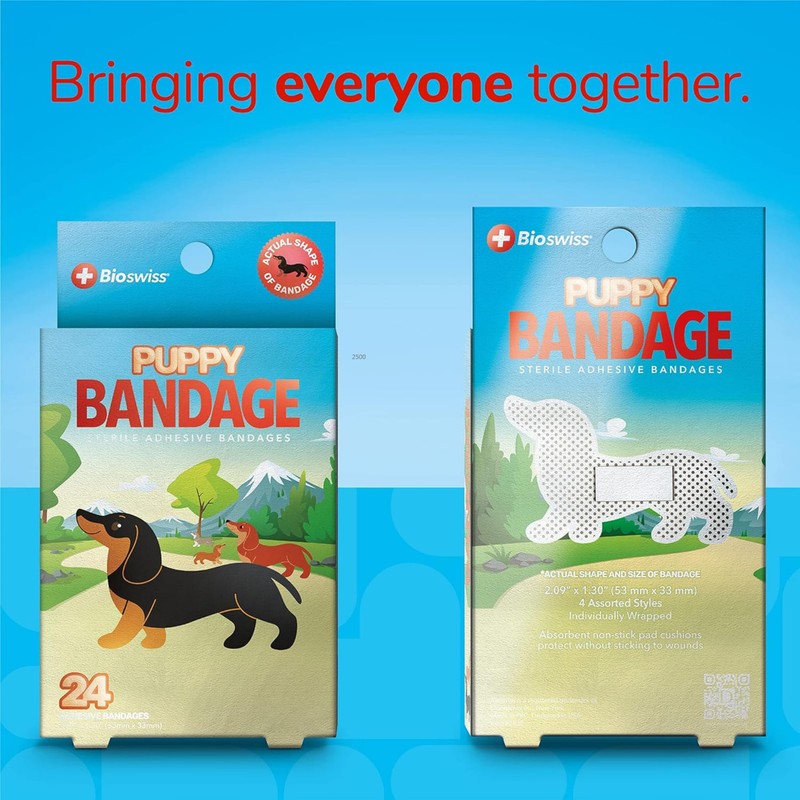 BioSwiss Bandages, Weiner Dog Shaped Self Adhesive Bandage Set, Latex
