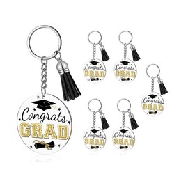 QRH 6PCS Graduation Acrylic Keychain Set Congrats Grad Keychains with Tassels Class of 2024 Graduation Gift for College High School-Black