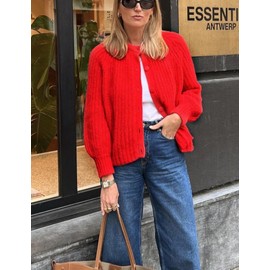 Wyeysyt Womens 2024 Fall Cardigan Sweater Open Front Chunky Soft Knit Sweater Button Down Loose Cardigans(Red-M)