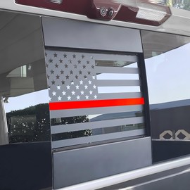 Alicatong Fits Chevy Silverado and GMC Sierra 2019-2022 2023 2024Rear Middle Back Sliding Window American US Flag Vinyl Decal, Matte Black 1PCS Solid Black Red Thin line