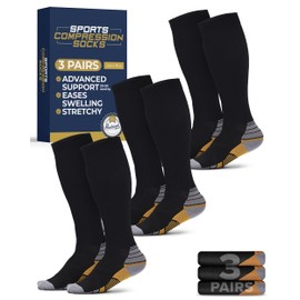 Pembrook 3 Pairs Compression Socks 20-30 mmHg - Travel Compression Socks Men, Long Flight Black with Copper
