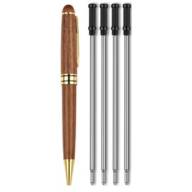 Ballpoint Pen Handcraft Wooden Pens Set with 4 pcs Refills Luxury Gel Pen Retractable Business Metal Pens Gift Pen for Business Signature, Office, and Schoo