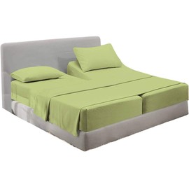 Split King Size 5 Piece Sheet Set, Split-King Sheets for Adjustable Beds - 100% Certified Giza Egyptian Cotton Sateen Weave Cool Breathable & Soft 2 Fitted Fits Upto 16" Deep Pockets Sage