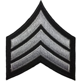 U.S. Army Sergeant E-5 Stripe Army Uniform Chevron Rank Sew on Iron on Arm Shoulder Embroidered Applique Patch - Grey on Black - by Ranger Return (RR-IRON-E5-BKGY)
